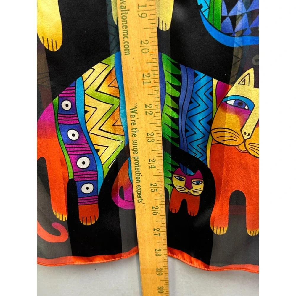 Laurel Burch Scarf Women OS Multicolor Silk Cat Art Whimsical Folk Art Rectangle